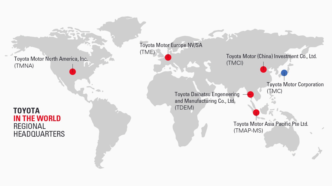 Infograhic showing Toyota regional headquarters on the map